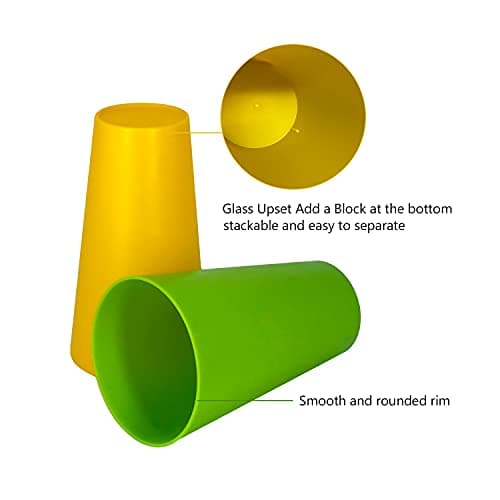 Yalin Lot de 12 grands verres en plastique incassables, passent au lave-vaisselle, sans BPA, 946 ml, 6 couleurs assorties