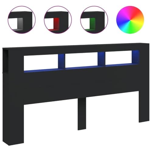 IKAYAA Tête de lit à LED Tête de lit avec Rangement Tete de lit 200 cm Têtes de lit pour adulte-Noir-200 x 103.5 cm