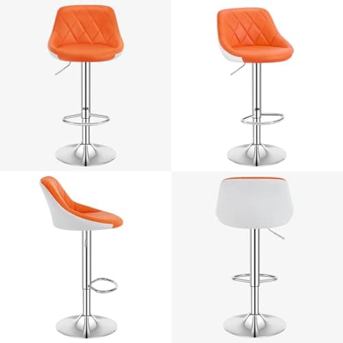 WOLTU Tabouret Bar, Chaise Haute Bar, Tabouret en Similicuir, Réglable en Hauteur, avec Dossier, Repose-Pieds, Chaise Haute Cuisine, Orange, BH30or-1