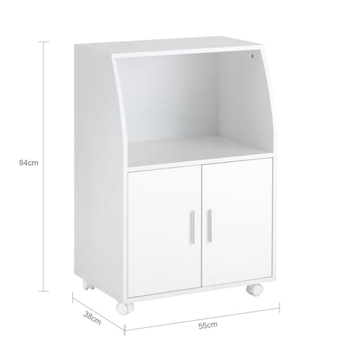SoBuy Desserte, Micro-Onde à roulettes, Meuble de Rangement Cuisine, Chariot, Commode, Étagère de Micro-Ondes, Meuble Four, pour Salle à Manger, Cuisine, Salon, Blanc, L55xP38xH34 cm, FRG241-W