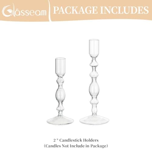 Glasseam Porte-Bougies en Verre : Bougeoir pour Bougies à MèChe Lot De 2 Bougeoirs DéCoratifs Bougeoirs Modernes pour Le Salon Bougeoirs pour La DéCoration D'IntéRieur DéCoration De Mariage