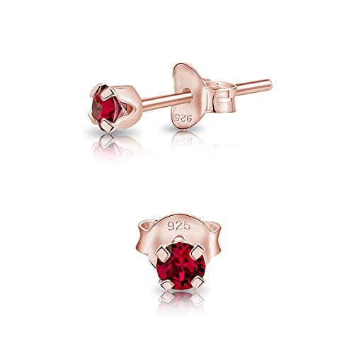 DTPsilver - * MINI * Boucles d'oreilles/Clous en Argent Fin 925 Plaqué Or Rose et Cristaux de Swarovski® Elements Ronds - Diamètre: 3 mm - Couleur: Rubis