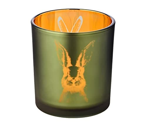 Lot de 2 photophores en Verre Motif Lapin Vert/intérieur doré Hauteur 8 cm Diamètre 7 cm