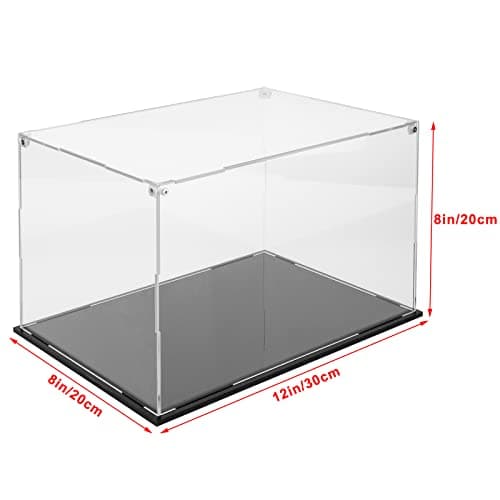 Cliselda Vitrine Acrylique avec Base Noire, Assemblage Vitrine Exposition Transparent, Vitrine Figurine, Vitrine pour Figurines, Jouets, Objets de Collection (30x20x20cm)