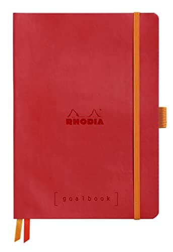 RHODIA 117773C - Carnet Souple Bullet Journal Goalbook Coquelicot - A5 14,8 x 21 cm - Petits Carreaux - 240 pages - Papier Clairefontaine Ivoire 90 g/m - 2 Rubans - Couverture Simili Cuir