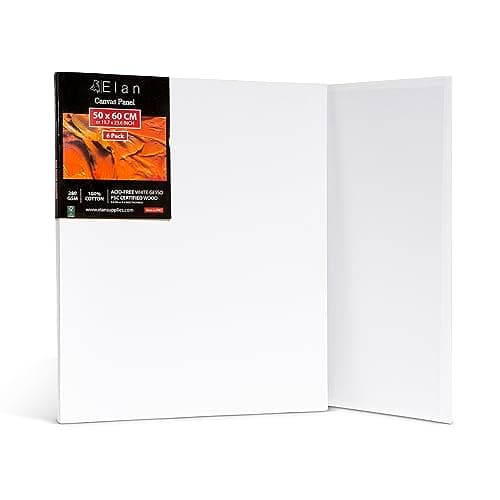 Elan Panneau de Toile 50x60, 100% Coton 6-Pack de Canvas Toile Peinture, Toile à Peindre, Panneau Toile Peinture, Tableau Peinture, Tableau Toile a Peindre Coton, Tableau a Peindre, Carton Entoilé