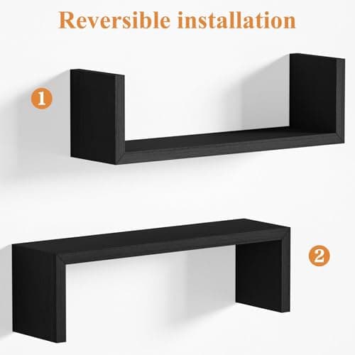 SRIWATANA Etagere Murale Noir Lot de 5, Étagère Murales Bois Suspendue, Etagere Flottante de Rangement, DIY Déco Tablette Flottante pour Salon Chambre Bureau Salle de Bains, Cuisine, Charge Max.40kg