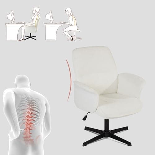 MEUBLE COSY Chaise de Bureau Fauteuil Coiffeuse Chambre Ergonomique Siège Pivotant Hauteur Réglable avec Accoudoir en Bouclette sans roulettes Capacité 120 kg Blanc, 66x63x82-94cm
