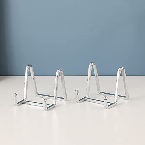 Chevalet Support Presentoir Porte Assiette - 3 Pouces Metal Support Assiette Decorative - Support Cadre Photo de Table - Présentoir de Fer pour Plaque | Livre Cuisine | Carte Postale | Art - argenté