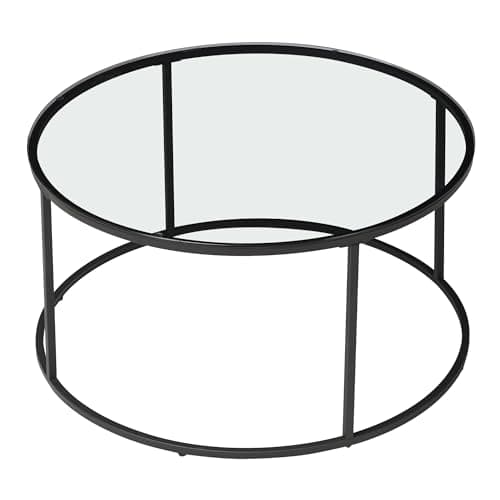[en.casa] Table Basse Ronde pour Salon Métal Verre Trempé Clair 45 x 80 cm Noir Transparent
