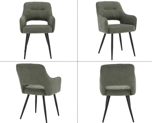 Wahson Chaise de Salle à Manger Classique Lot de 2 Chaise Salle a Manger avec Accoudoirs Chaise de Cuisine Moderne Pied Métal, Fauteuil Salle à Manger pour Restaurant, Vert