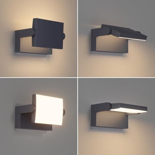 Klighten 24W Applique Murale LED Extérieure Intérieur Rotatif, Éclairage Mural Imperméable IP65 Moderne, Lampe Murale Ajustable pour Jardin Entrée Terrasse, Anthracite, 1500LM, Blanc Chaud 3000K