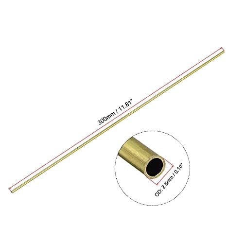 sourcing map Tube Laiton Rond 2.5mm OD 0.25mm Mur Épaisseur 300mm Longueur Tuyau 2Pcs
