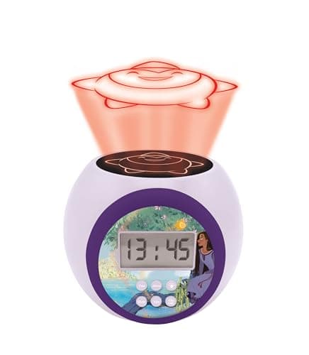 Lexibook, Disney Wish, Réveil-projecteur avec Fonction Alarme et répétition Snooze, veilleuse avec minuterie, écran LCD, à Piles, RL977WI