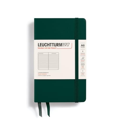 LEUCHTTURM1917 370299 Carnet Pocket (A6), Couverture rigide, 187 pages numérotées, Forest Green, ligné