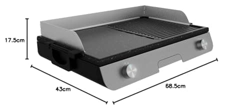 Cecotec PerfectRoast 3000 Barbecue électrique en inox 3 000 W, surface de cuisson mixte, revêtement anti-adhésif Rockstone, thermostat réglable, bac ramasse-graisses 03182
