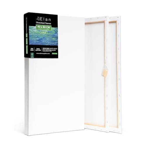Elan Toile à Peindre 40x80, 100% Coton 6-Pack de Toiles Pré étirées, Toile Peinture, Toile Vierge, Canvas Toile Peinture, Toiles Peinture, Toiles à Peindre, Chassis Entoilé, Toile a Peindre