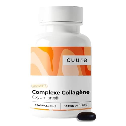 Complexe Collagène Marin Hydrolysé Breveté - CUURE - 45 Jours - 45 Gélules - Oméga 3, Vitamine C E et Astaxanthine- 1500 Dalton - Peau - Fabriqué en France