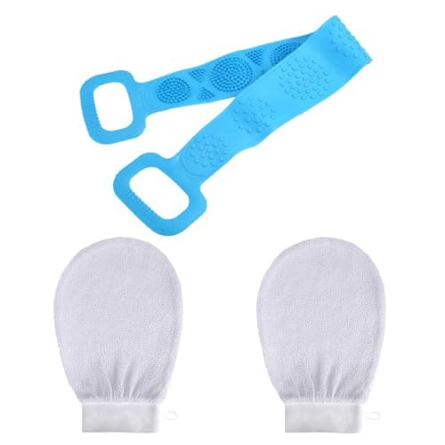 Demarsen 3Pcs Gant Exfoliant Corps, Gant Gommage Corps en Viscose Naturelle pour Visage et Corps, Sangle Lave Dos Silicone, Extra-Long à Double Face, Brosse Dos Douche pour Hommes et Femmes