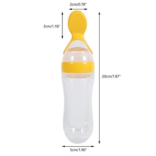 Baby Feeder Bottle, 1Pc 90 ml Silicone Baby Biberon Sans BPA Infantile Nouveau-né Toddler Fresh Food Cereal Squeeze Style avec une cuillère et une couverture hygiénique (Jaune)
