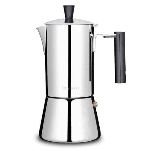 Easyworkz Pedro Cafetière italienne en acier inoxydable pour 6 tasses 300ml Pour induction à gaz et toutes les cuisinières (Argenté)