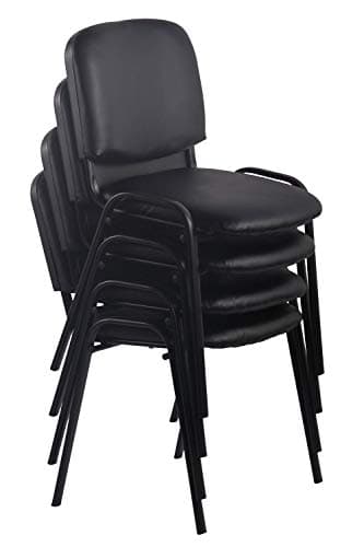 CLP Lot De 4 Chaises De Visiteur Empilables Ken en Similicuir I Chaises De Salle D'Attente avec Piètement en Métal Noir, Couleur:Blanc