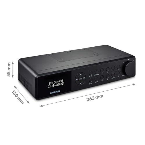 Radio de Cuisine encastrable MEDION E6660 (Radio de Cuisine Dab+, Radio FM PLL, Bluetooth, Barre Lumineuse LED, encastrable, minuterie de Cuisson, Affichage de l'heure) Noir