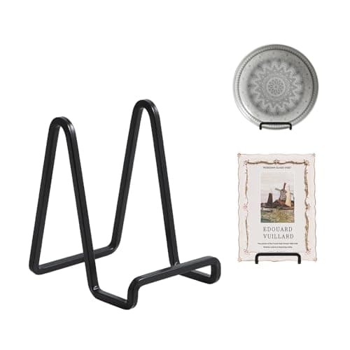 Chevalet Support Presentoir Porte Assiette - 4.5 Pouces Metal Support Assiette Decorative - Support Cadre Photo de Table - Présentoir de Fer pour Plaque | Livre Cuisine | Carte Postale | Art - Noir