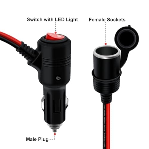 HuaLiSiJi Rallonge Allume Cigare avec Interrupteur 12V 24V Allume Cigare Câble D'extension avec LED 14 AWG 15A 20A pour Moto Bateau,Voiture,Camion (1m)