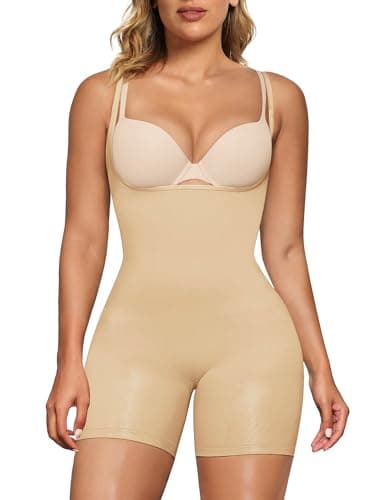 SHAPERX Body Sculptant Femme Gaine Amincissante Ventre Plat Combishort Gainante Minceur Invisible Shapewear Bodysuit, UK-SZ5258-Beige-2XL/3XL