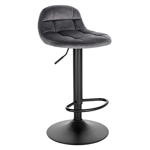 WOLTU Tabouret de Bar en Velours Lot de 2 Tabouret de Comptoir Tabouret Haut Hauteur Réglable Pivotant à 360° Dossier Repose-Pieds Hauteur du Siège 62-83cm Gris Foncé BH317dgr-2