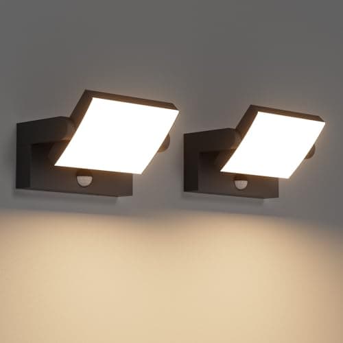 Klighten 2 Pcs 24W Applique Exterieur/Intérieur LED avec Détecteur de Mouvement, Lampe murale avec LED Panneau Rotatif, IP65 Éclairage Mural pour Terrasse Entrée, Blanc, Blanc Chaud 2700K-3000K