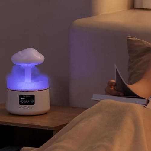 Kruluuvia 300 ML Champignon Pluie Nuage Humidificateur d'air Gouttes D' Sons Veilleuses ColoréEs AromathéRapie Diffuseur D' Essentielle