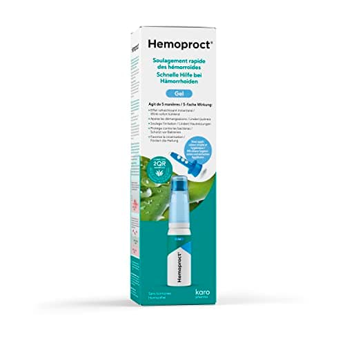 Hemoproct Traitement des hémorroïdes - Gel rafraîchissant - Traitement et prévention - Aide à soulager la douleur, les démangeaisons et les irritations - Favorise la guérison naturelle - 45 ml, Blanc