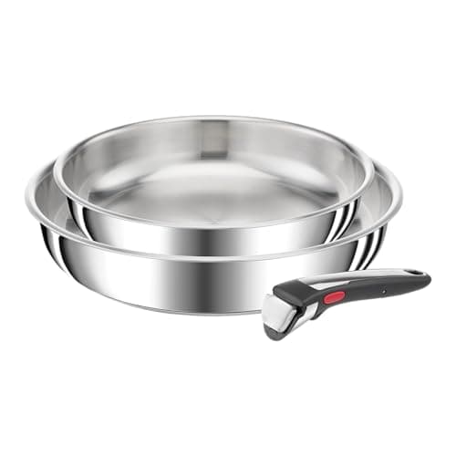 Tefal Ingenio Preference On Lot de 2 Poêles 24/28 cm + poignée amovible, Induction, Acier inoxydable, Empilable, Compatible lave-vaisselle, Fabriqué en France L9759002