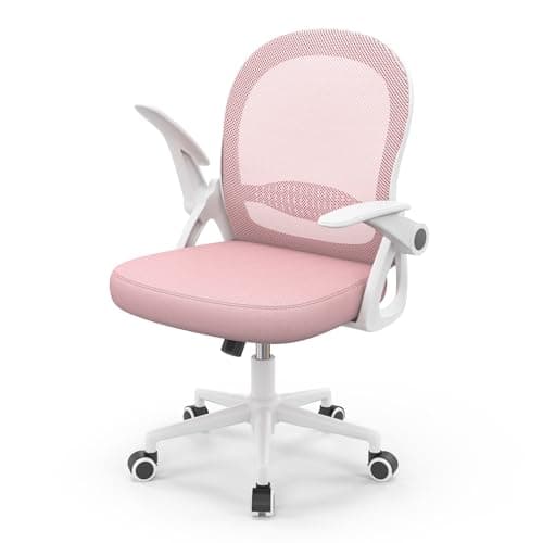 naspaluro Chaise de Bureau avec Accoudoir Relevable, Fauteuil de Bureau avec Soutien Lombaire, Siège Bureau avec Dossier Moyen de 45 cm (sans Repose-Pieds ni Appuie-tête, Rose)