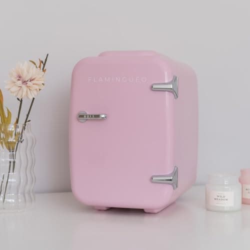 Flamingueo Mini Frigo - Petit Frigo 4L, Mini Frigo de Chambre, 12V/220V, Fonction Chaud et Froid, Mini Frigo Cosmetique, Frigo Maquillage, Mini Fridge