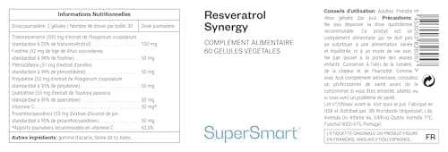 Resveratrol Synergy - Puissants Antioxydants Naturels (Fisétine, Ptérostilbène, Quercétine, Polydatine, Proanthocyanidines) - Aide à Combattre le Stress Oxydatif - Vegan - Sans Gluten - Supersmart