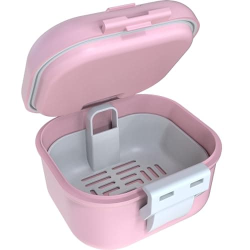 ARGOMAX Boîte de prothèse anti-fuite, boîte à prothèses dentaires portable avec tamis, pour prothèses dentaires et appareils dentaires (rose + blanc).