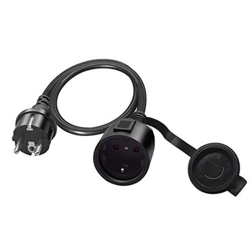 RIIEYOCA Câble d'extension Shucko,Schuko Europe mâle vers Femelle câble d'extension, 16A 250V, 2 pôles fiche d'alimentation avec Contact de Protection avec Capuchon pour PDU UPS, Noir, 0,5 m