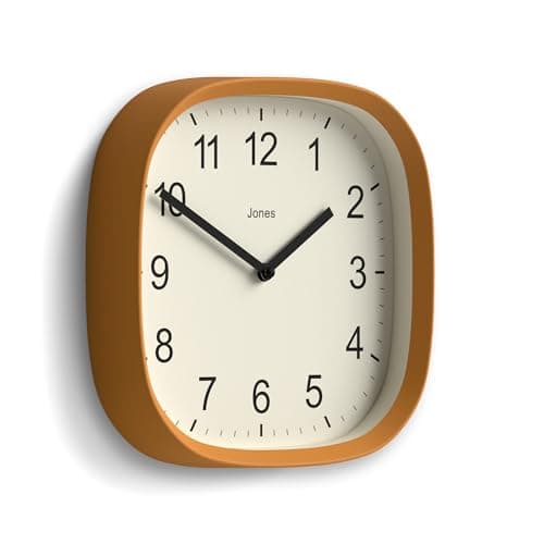 JONES CLOCKS Horloge Murale rétro carrée en Acrylique de Haute qualité, Le 'Sprite' en Jaune Moutarde, 25 x 25 x 5 cm