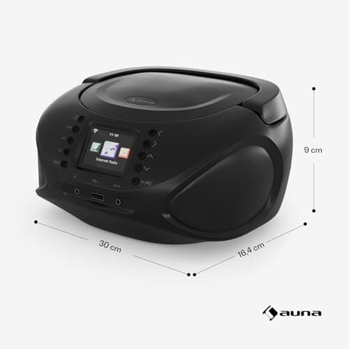 AUNA Roadie Smart Lecteur CD Portable – Bluetooth Boombox avec Radio Dab+/FM/Internet, Lecteur CD/Mp3, Écran Tft 2,4", Batterie, Haut-Parleurs 3W, USB/Aux, Noir