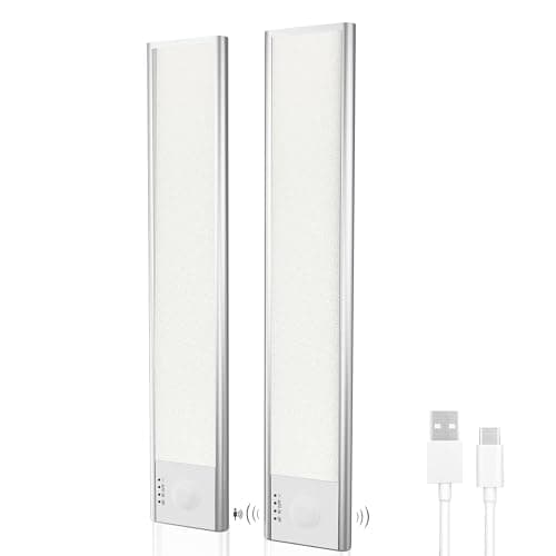 GY Lampe d'Armoire 30cm Lot de 2, Lumiere Detecteur de Mouvement Interieur 6500K Blanc Froid, 150LM Dimmable, Lampe LED Rechargeable 1500mAh pour Placard, Eclairage Cuisine, Veilleuse Escalier