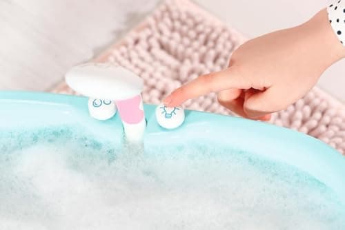 BABY Born Baignoire avec Changement de Couleur - Fonction Douche et Son - Accessoires Haut de Gamme pour poupées de 36 et 43 cm - Fonctionne également avec de l'eau véritable