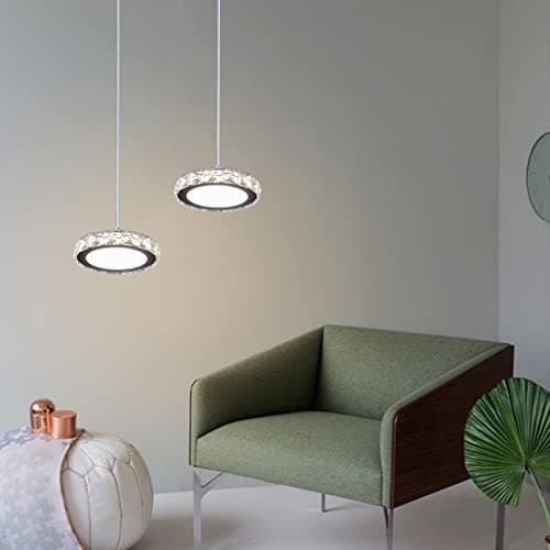 Lustre en cristal LED Mini suspension en cristal en acier inoxydable Plafonnier encastré pour couloir d'entrée salon (lumière variable)