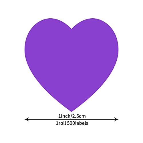 Lot de 500 autocollants en forme de cœur violet - 25 mm - Petit code couleur - Pour mariage, scrapbooking, cadeaux
