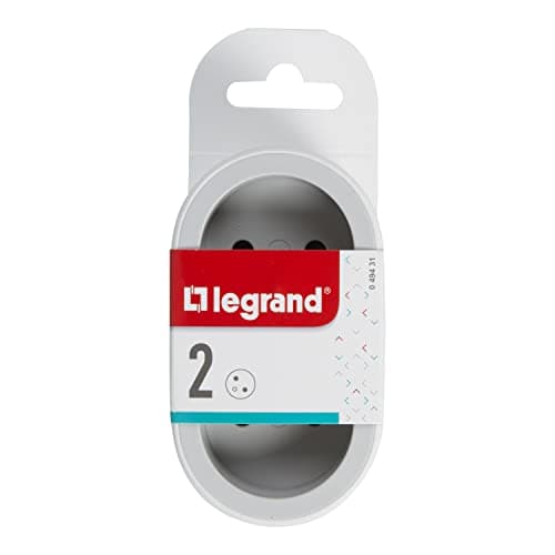 LEGRAND - Fiche Multiprise Biplite - 2 Prises Frontales avec Terre - Positionnement Vertical - Sécurité Enfant Intégrée - Blanc et Gris Clair