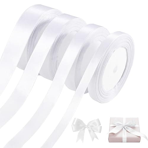 Lot de 8 rubans de satin blancs - 6/10/15/20 mm - Pour mariage, fête, cadeau, décoration de mariage (22 m par rouleau)