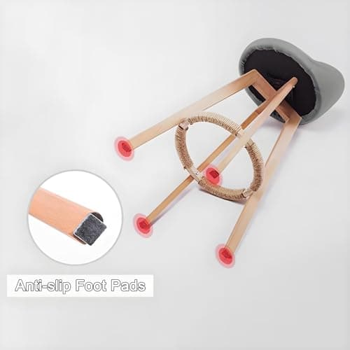 Lot de 2 Tabourets de Bar Gris, Chaises de Bar de Comptoir de Cuisine avec Siège en Tissu Rembourré, Pieds en Bois Massif, Tabourets de Bar Rotatifs à 360° Chaises Hauts de Salle à Manger (63cm)