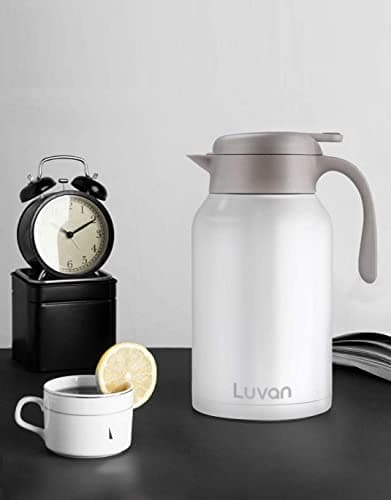 Luvan Thermos, 2 l, Carafe Isotherme en Acier Inoxydable, Fonction Maintien au Chaud, Froid, 24 Heures (Blanc)
